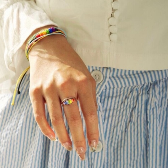 🌈 Rose Gold Plated Adjustable Rainbow Ring - Picture 2 of 6